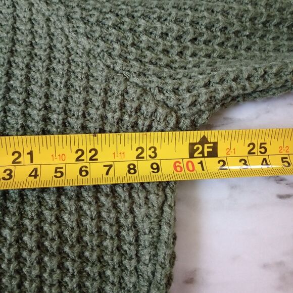 Open Knit Olive Green Sweater with Cowl Neck and Criss Cross Draping Size Large! - Picture 6 of 8